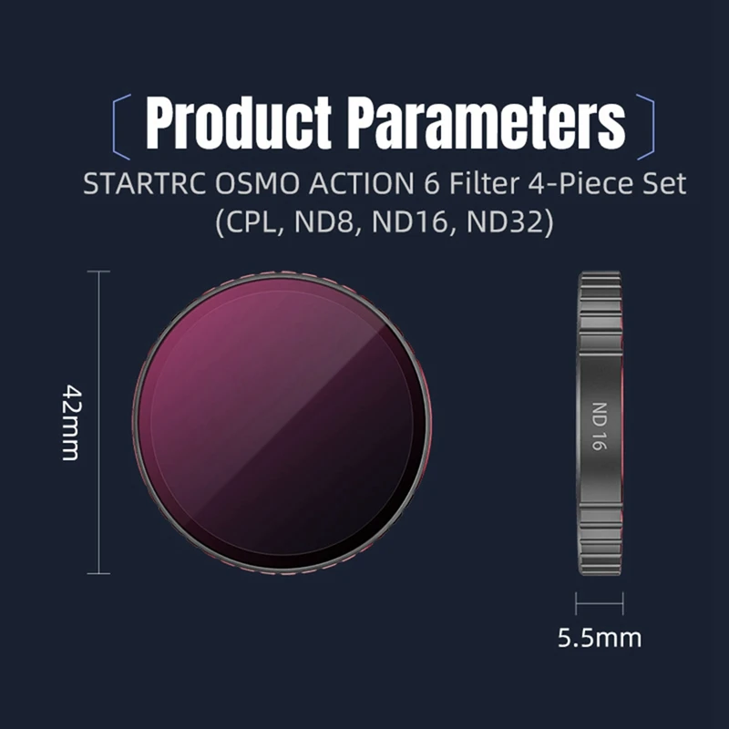 Camera Filter Kit for ACTION 6 Camera ND/8/16/32 CPL Filters Quick-Release Buckle Design for ACTION 6