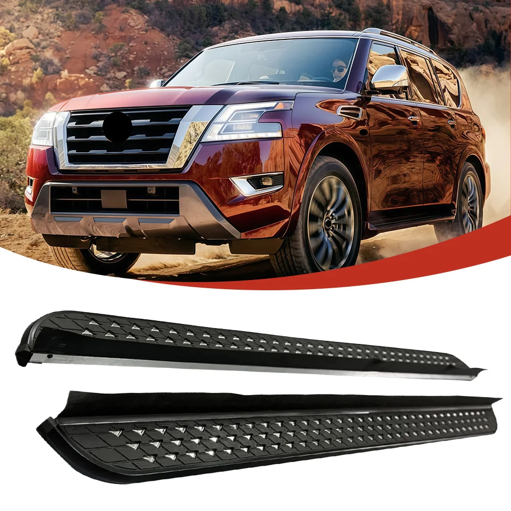 2PCS Fits for Nissan Patrol Armada Y62 2017-2024 Fixed Door Side Step Running Board Nerf Bar Foot Step Protector with Brackets