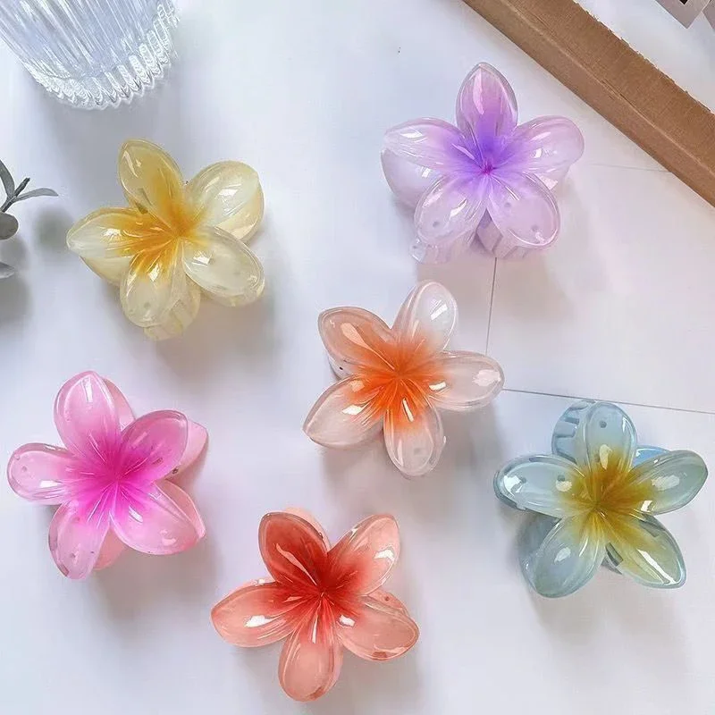 AISHG Farbverlauf Große Blume Acryl Haarnadel Damen Süße Haarklammer Krabbenklammer Haarnadel Hawaiianische Tiara Böhmisches Strandaccessoire