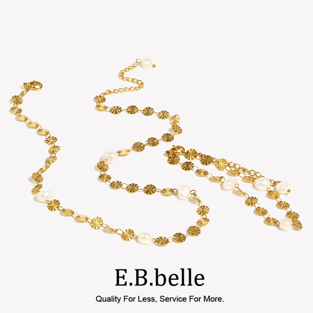 E.B.belle elegancka dziewczęca śliczna Lovey perła słodkowodna kwiat cekiny Choker łańcuszek naszyjnik pozłacana biżuteria ze stali nierdzewnej