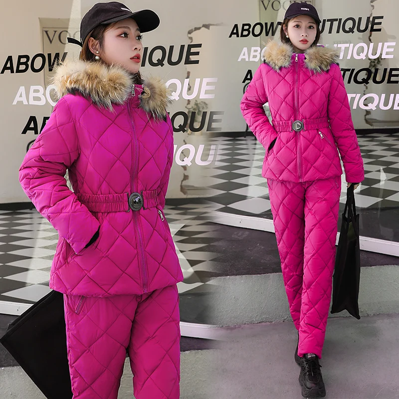 Winter Clothing Female Two Piece Set Women Top And Pants Outfits Hooded Parka Outdoor Ski Suit Warm Down Jackets Woman Snowsuit