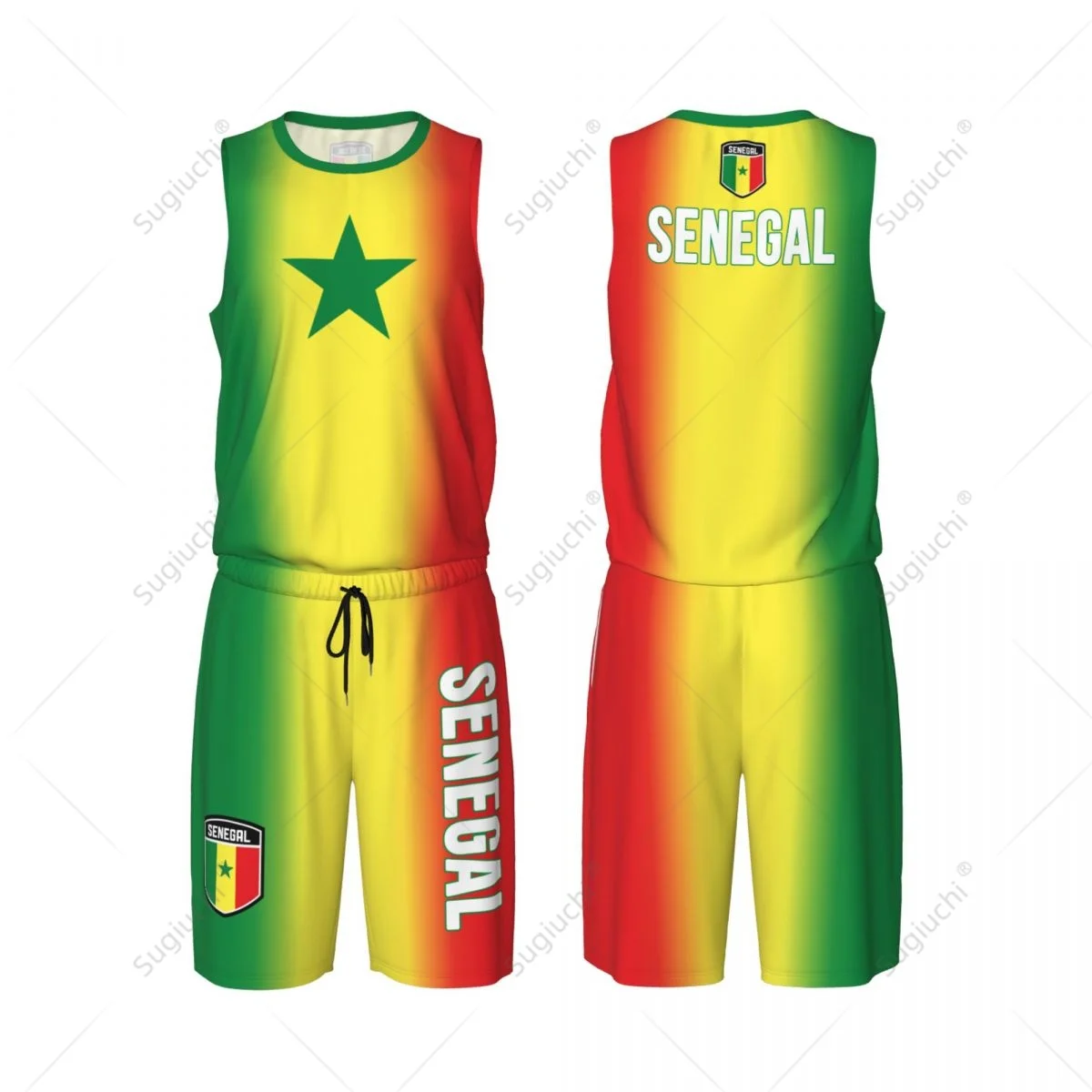 

Men Senegal Flag Basketball Jersey Set Mesh Shirt & Pants Sleeveless Exclusive Team-up Custom Name Nunber Unisex