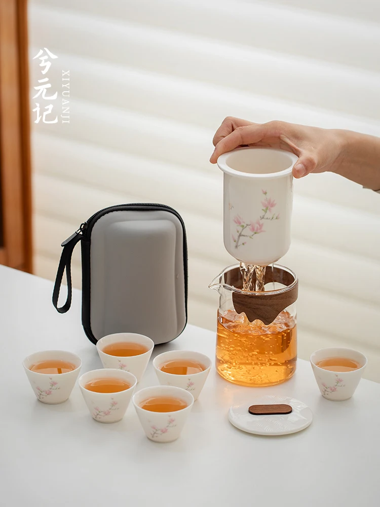 Mutton Fat Jade Quick Cup Travel Tea Set Portable Bag Outdoor One-Person Drinking Making and Equipment
