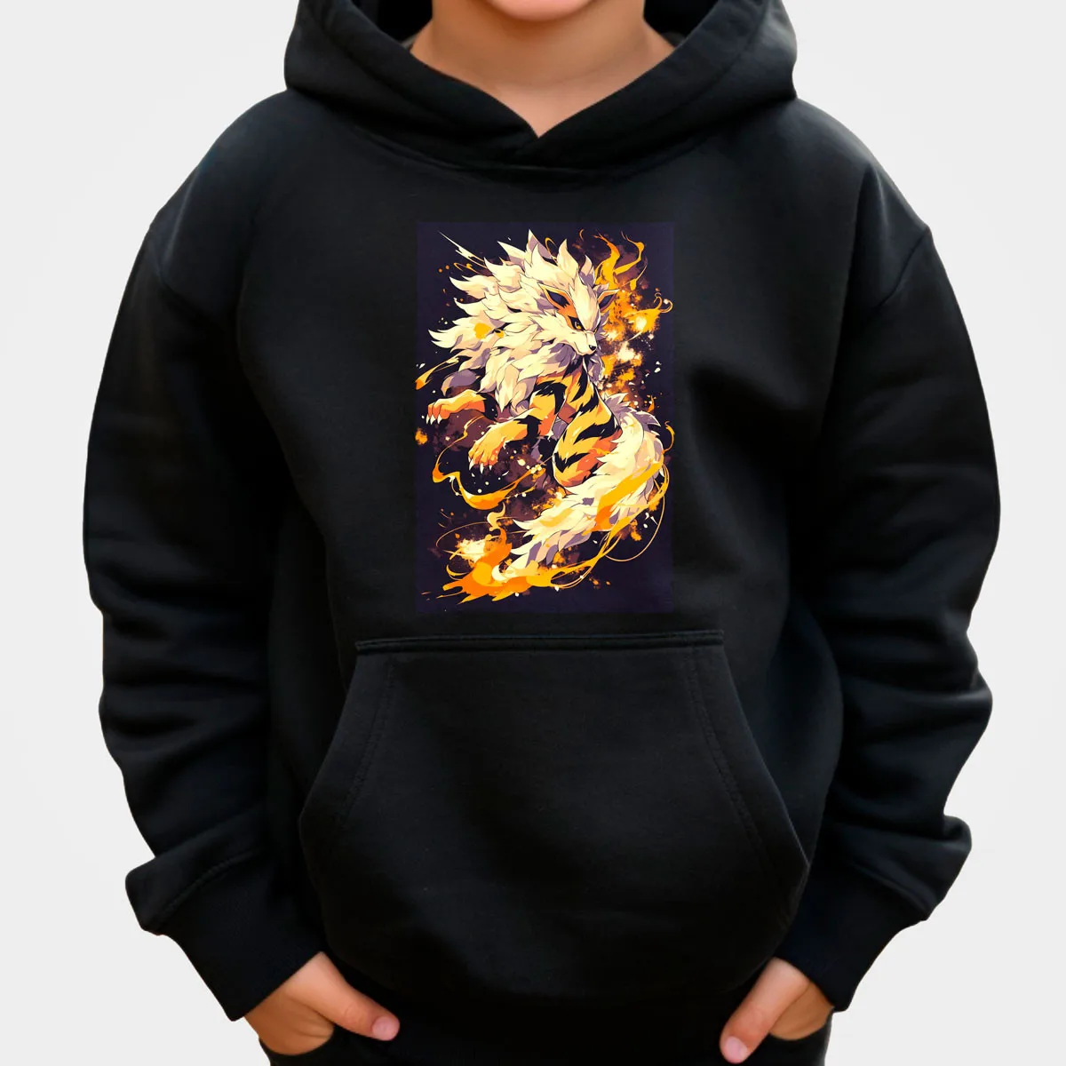 Pokemon Anime Sudadera con capucha de algodón Color negro Snorlax durmiendo en fondo colorido estampado frontal grande ajuste suelto calidez de otoño invierno