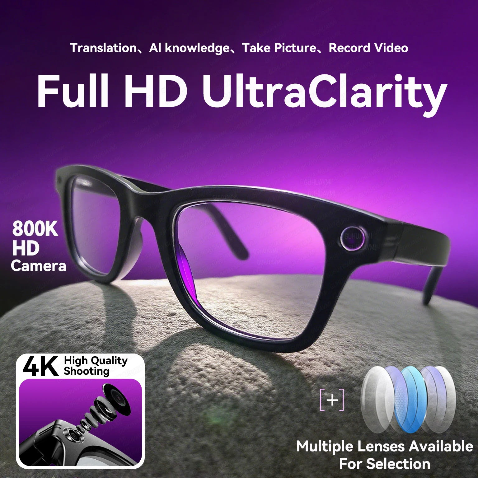 

2025 Camera Glasses 800w Pixel 4K UHD Camera Recording Noise Reduction Ai Recognition Translation Anti Blue Light Smart Glasses