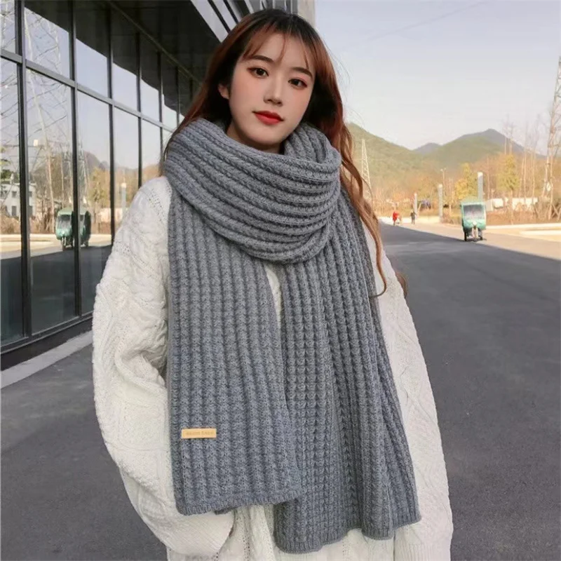 Korean Scarves For Women Men In Autumn And Winter Thickened Thermal Knitted Scarf Unisex Scarf Long Size Warmer Scarves Gifts