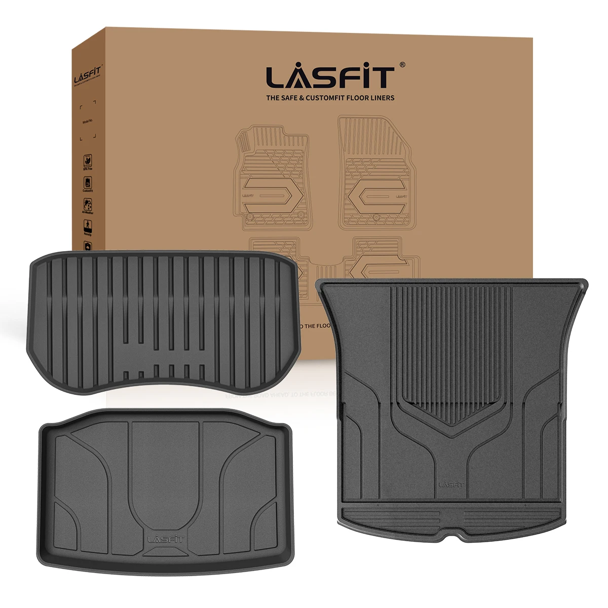 LASFIT Floor Mats Fit for Tesla Model Y 2021 2022 2023 2024 (Only Fit for 5-Seat) Front Trunk & Cargo Liner & Trunk Well Mat