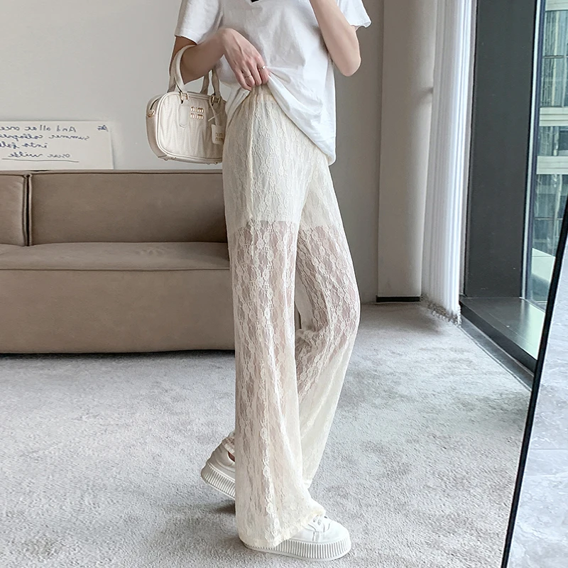 Retro Lace Me Skirt Pants Women's Summer Outdoor Thin Sun Protection Wide Leg Casual Bell Bot Long Trousers
