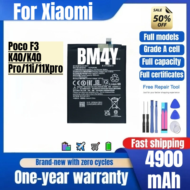 BM4Y for Xiaomi Poco F3/K40/K40 Pro/11i/11Xpro Phone Battery 0 Cycle High Quality High Capacity Replacement Bateria  with Tools