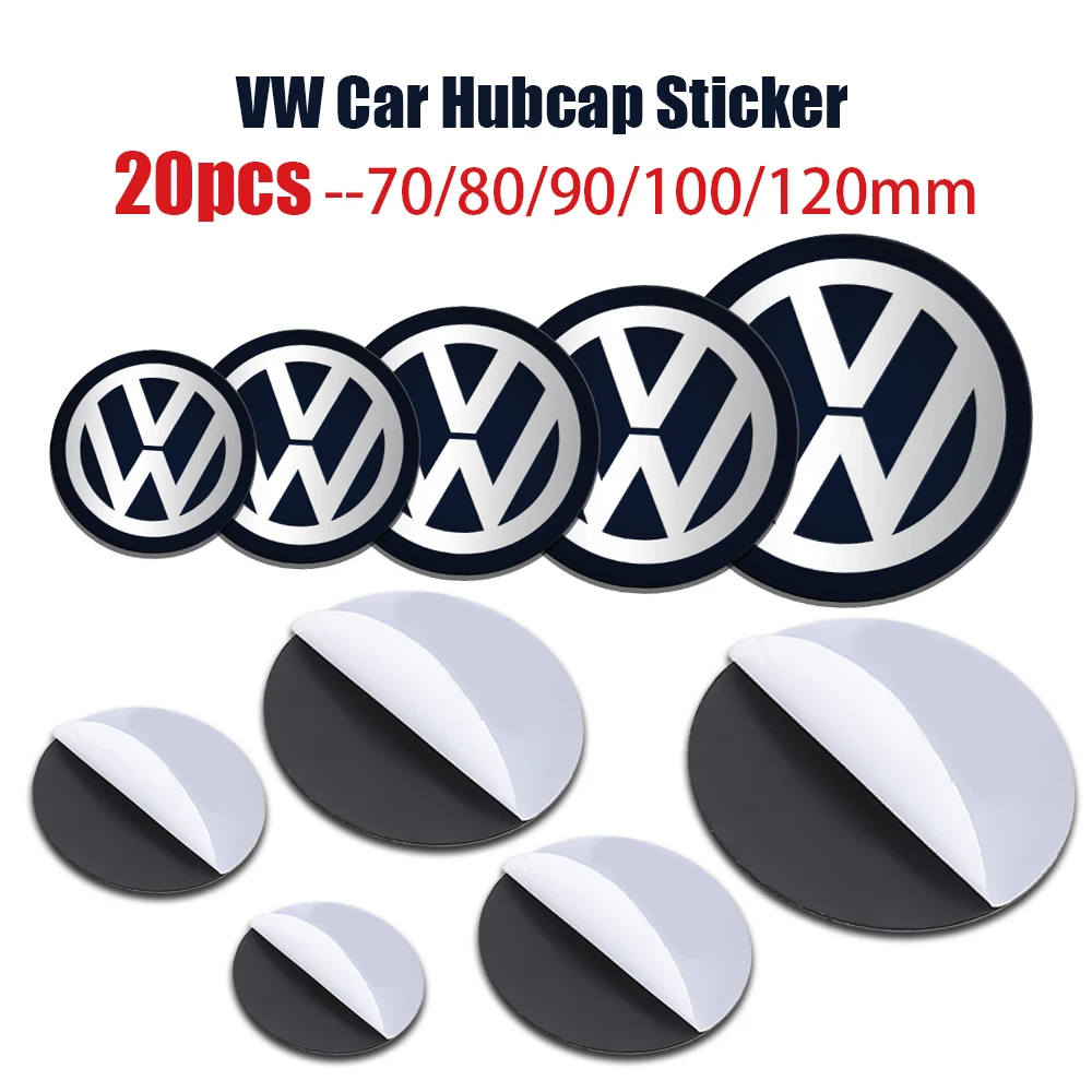 20pcs 70mm/80mm/90mm/100mm/120mm Car Wheel Center Hub Cap Stickers For Volkswagen VW GTI R RLINE Golf Polo Jetta Touran Passat