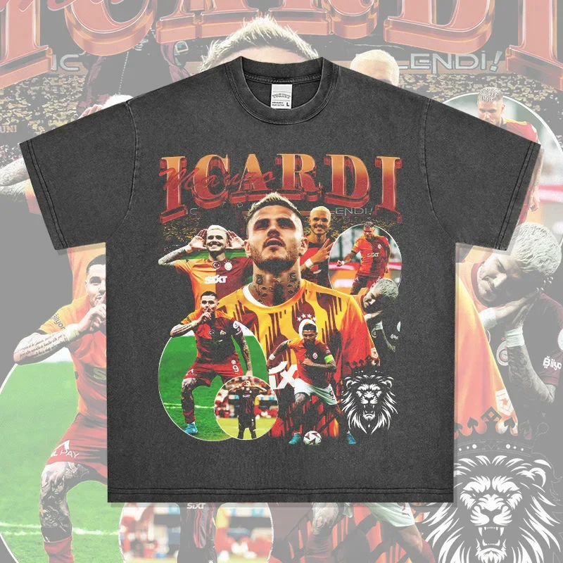 Camiseta con capucha y cuello redondo de manga larga lavada, camiseta de fútbol Iron Man Mauro Icardi con estampado transpirable, moda para hombre, ropa para todas las estaciones