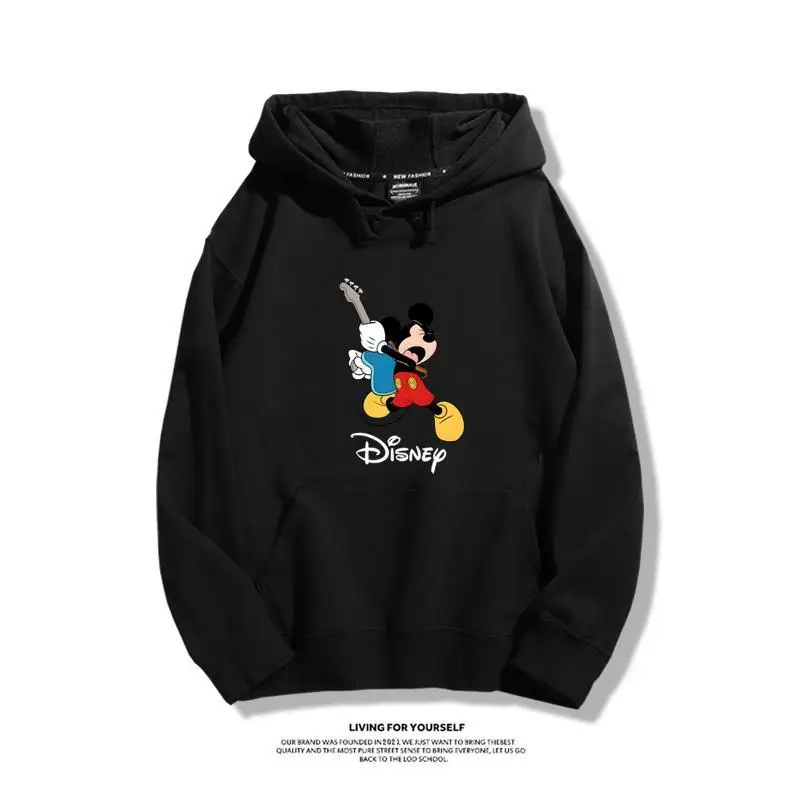 Hoodie Disney Mickey Mouse 2025 Musim Gugur Musim Dingin Katun Fleece Pullover Putih Pose Bermain Gitar Kemeja Biru Celana Pendek Merah Disney