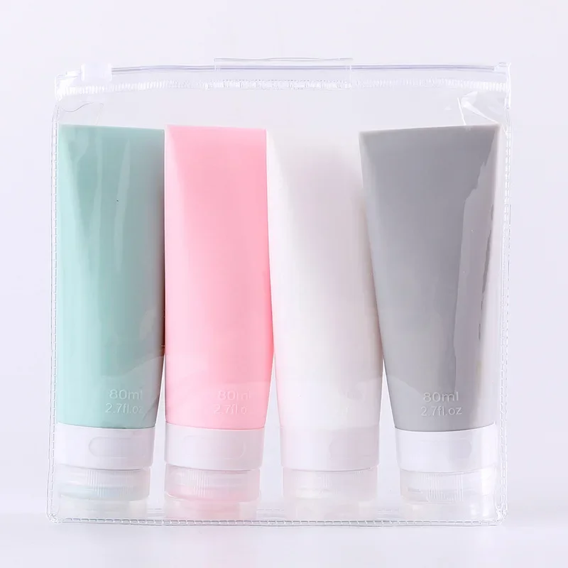 4Pcs/Set Refillable Bottle 60/80ml Travel Refillable Bottle Kit Portable Essence Shampoo Liquid Cosmetics Squeeze Bottles