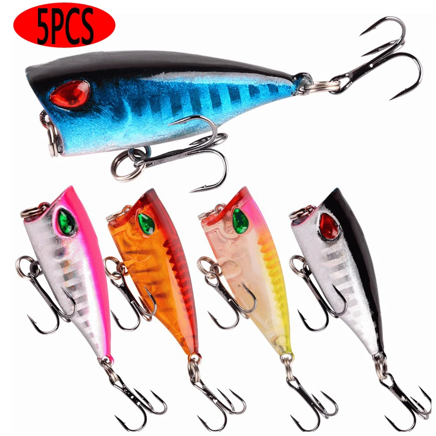 5pcs Mini Popper 4cm 3g Fishing Lures Kit Set CrankBaits Wobblers Lure Top Water Carp Pesca Fishing Tackle Artificial Bait