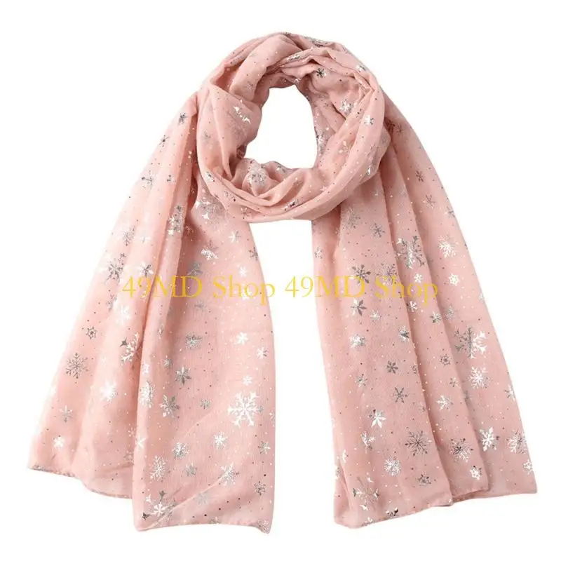 

49MD Glitter Christmas Scarf for Ladies Breathable Foil Print Winter Scarf for Adult