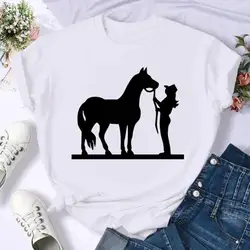 Camiseta de manga corta con estampado de caballo de los años 90 para mujer, camiseta informal a la moda de verano para mujer, camiseta con gráfico de dibujos animados