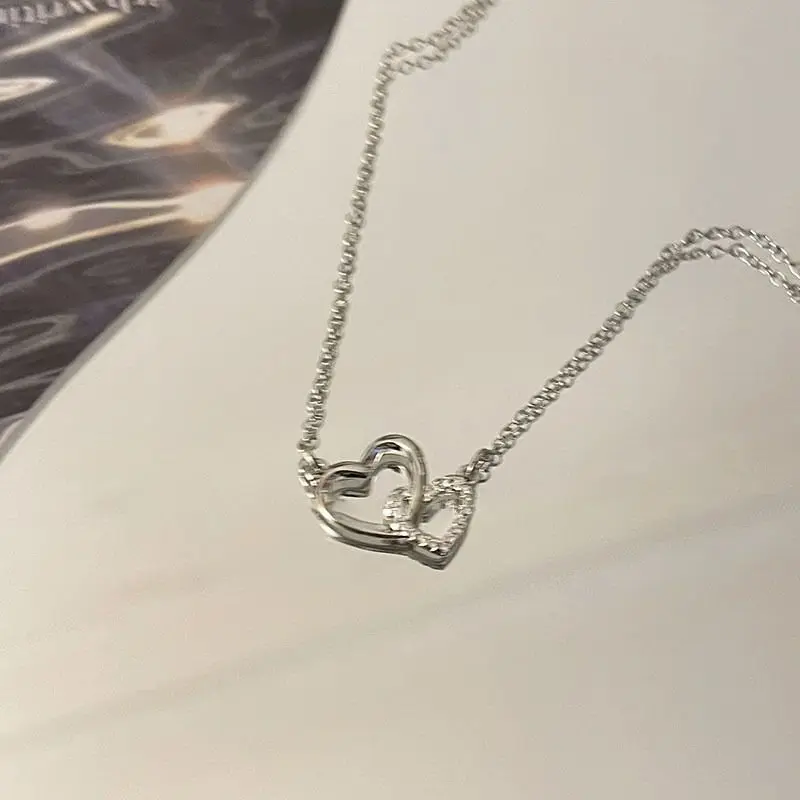 2024 Double Heart Pendant Necklace for Women Couple Choker Gold Silver Color Chain Wedding Party Friends Jewelry Gifts Wholesale