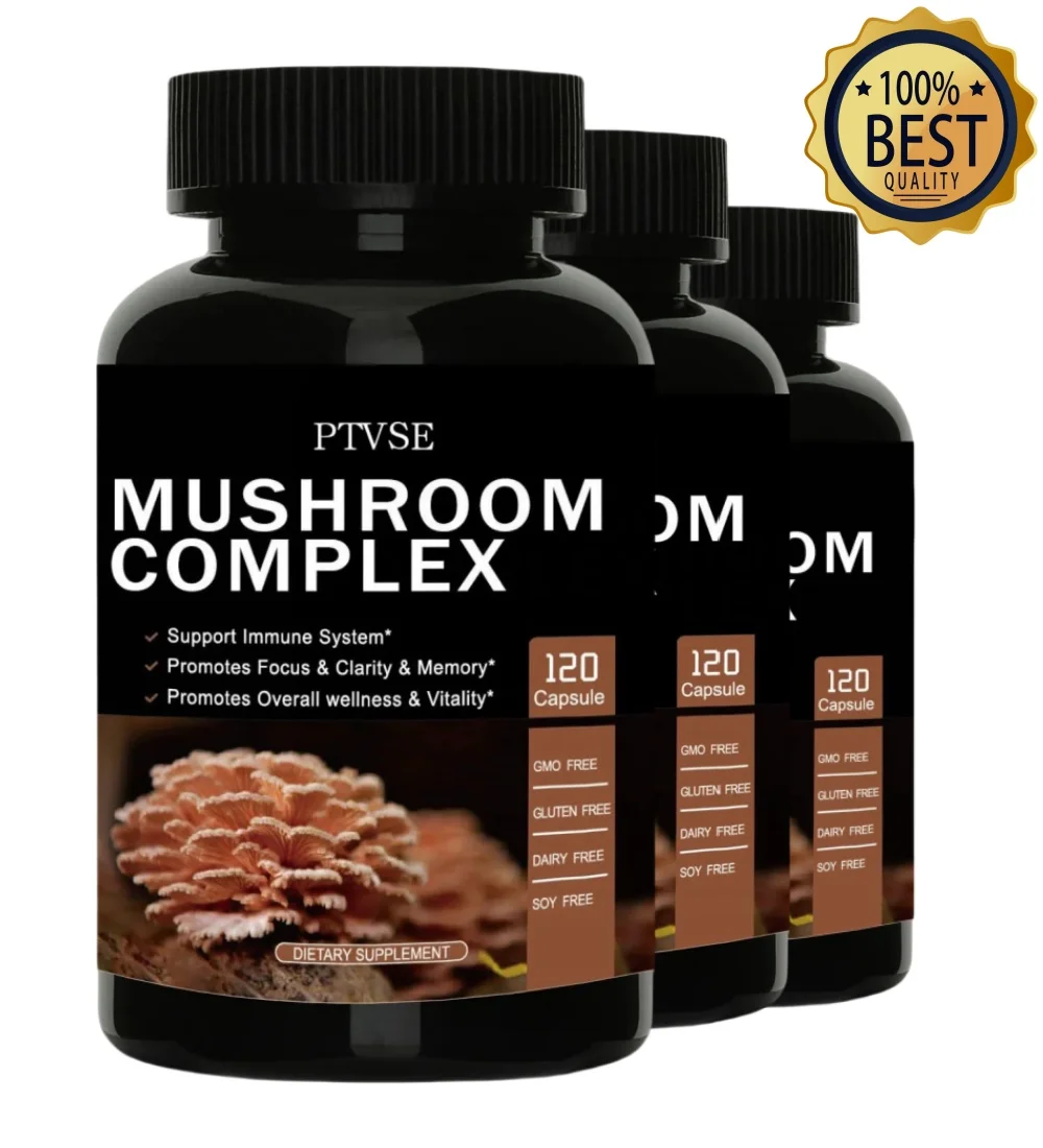 Cápsula de suplemento de hongos, melena de leones, Cordyceps Shiitake, beneficio para el cerebro y la memoria, ganancia de inmunidad, soporte de energía, estado de ánimo y estrés