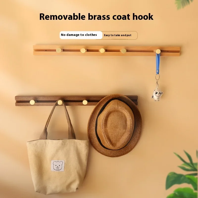 

Sliding solid wood clothes hook, hanging clothes rack behind the door, wall hanging, entrance hall, one row clothes hook
