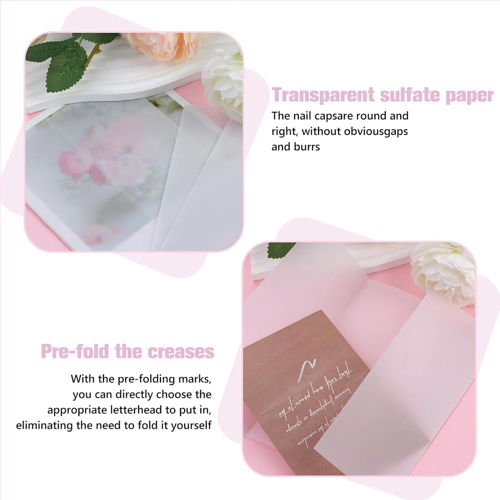 50PCS Translucent Paper Envelopes Prefolding Simple Style Envelopes for Letters Important Files Storage
