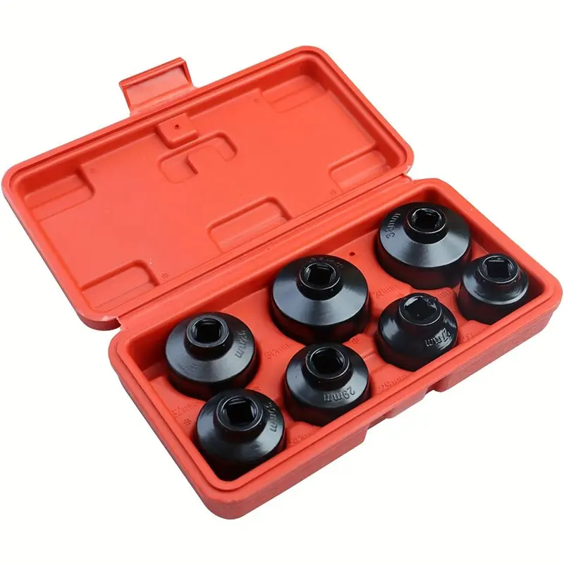 

A25F-7PCS 3/8" Drive Oil Filter Socket Set Cap Wrench Tool Kit 24, 27, 29, 30, 32, 36, 38Mm For Efficient Removal Tool