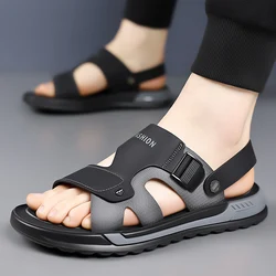 2025 Fashion Brand Men's Leather Casual Shoes Handmade Soles Beach Sandals Breathable Non Slip Men's Outdoor Hiking Shoes