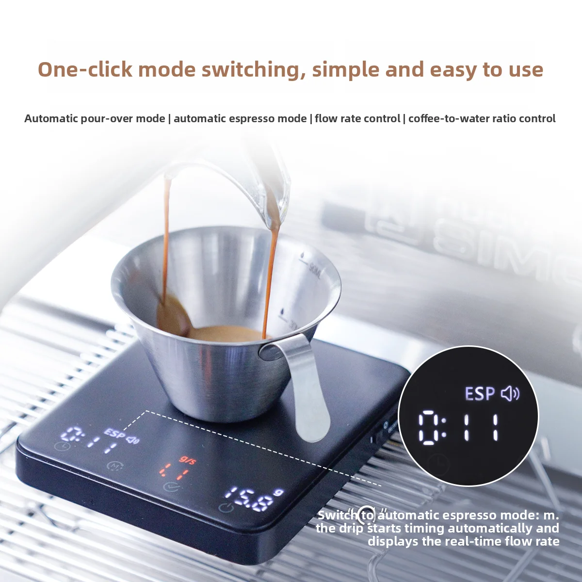 Espresso Coffee Scale 3.0 Timer Scale Type-C Rechargeable Pour-Over Coffee Weighing Electronic Scale