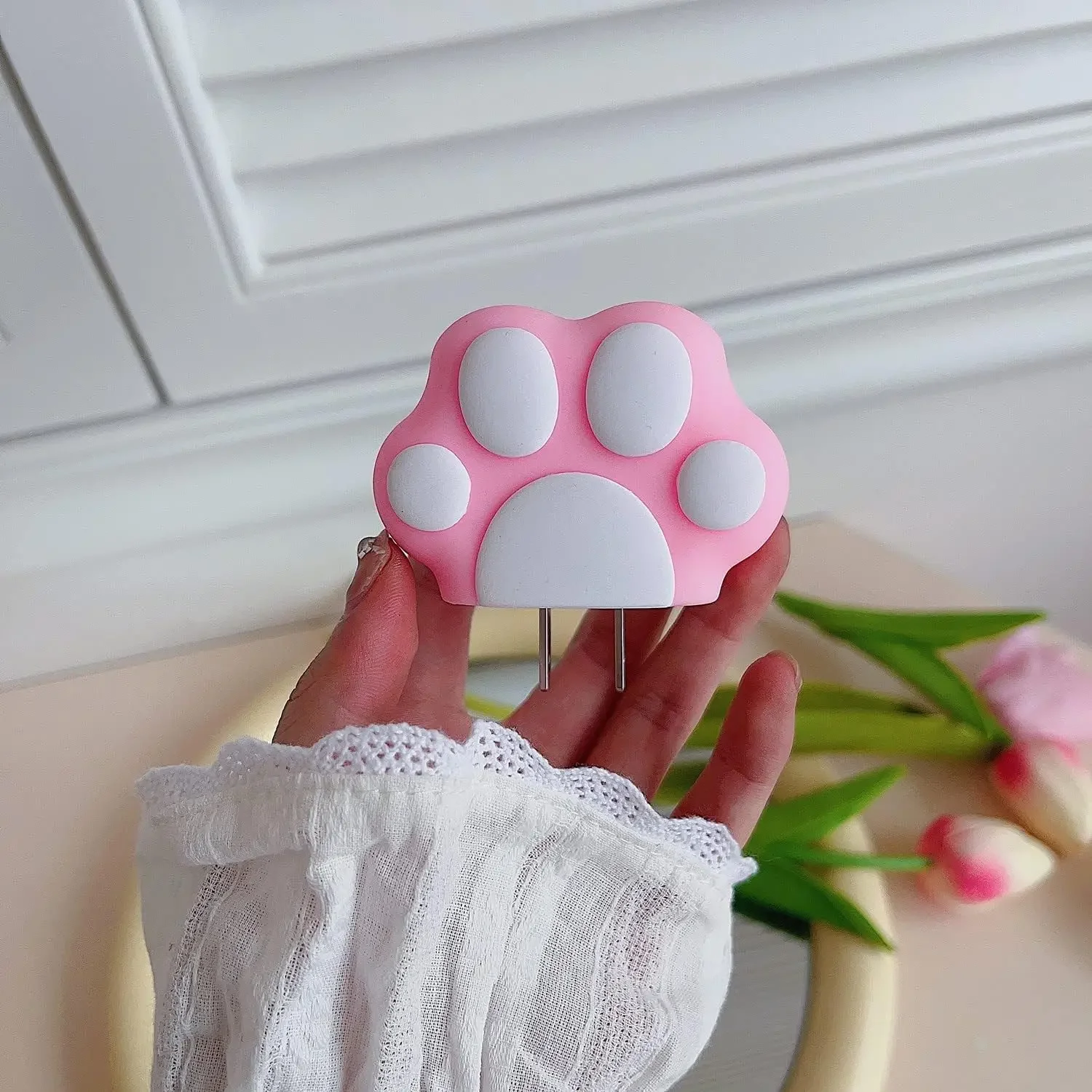 Pink 3D Cat Paw Charger Protector for Iphone 18/20W Adapter Charger Cover Data Cable Protective Case for Iphone Fast Charger