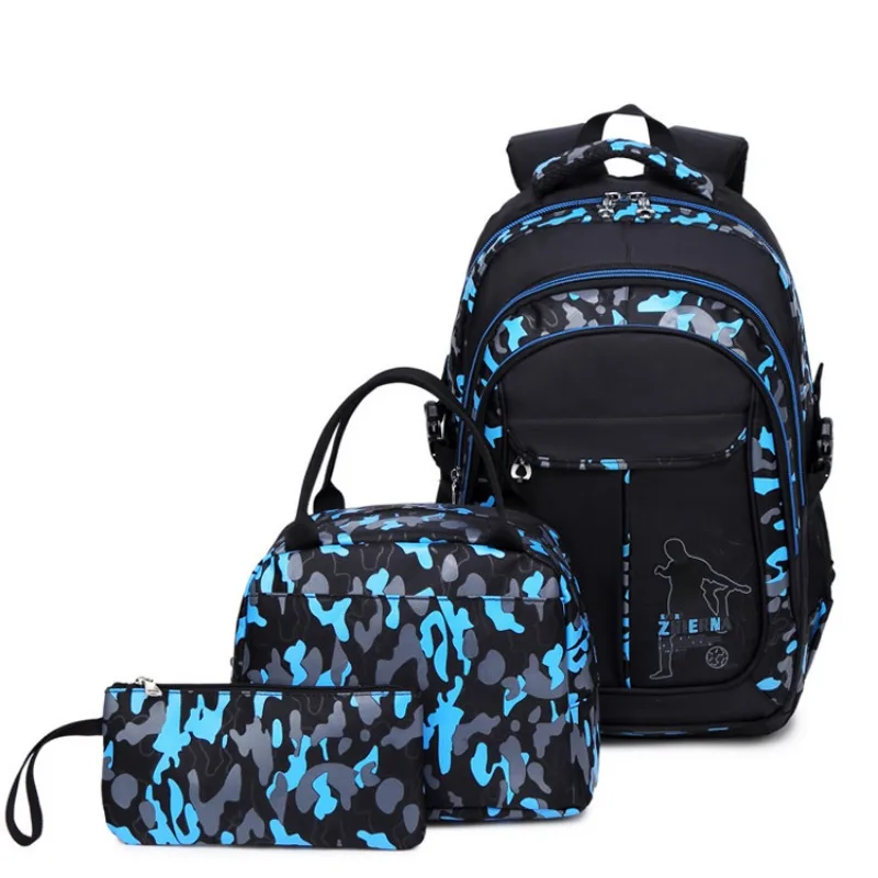 Camouflage Bedrukte Vrouwen Mannen Schoudertas Basisschoolleerling Schooltas Lunch Tassen Etui Set Kinderen Waterdichte Rugzak