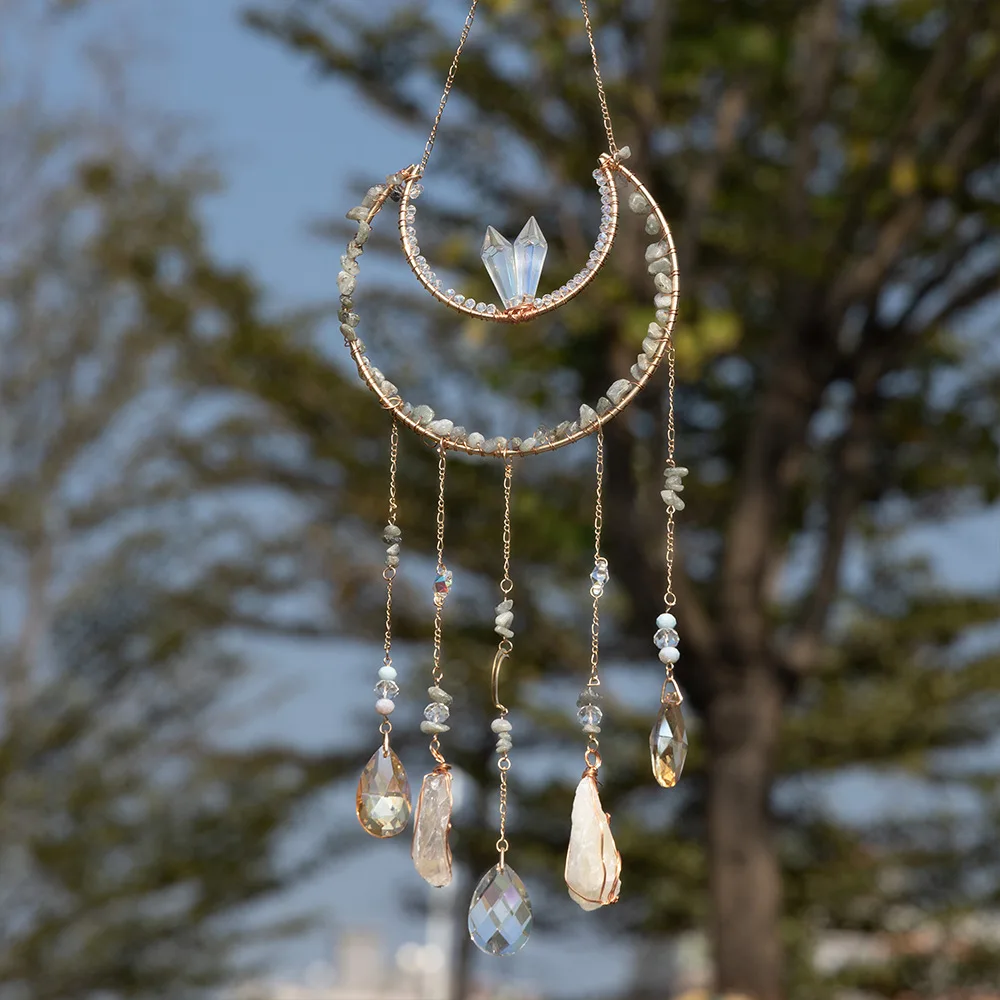 1 Pc Crystal Hanging Pendant, Tree of Life Dream Catcher Sun Catchers Decorative Wind Chimes for Home Gardens - Feather-free