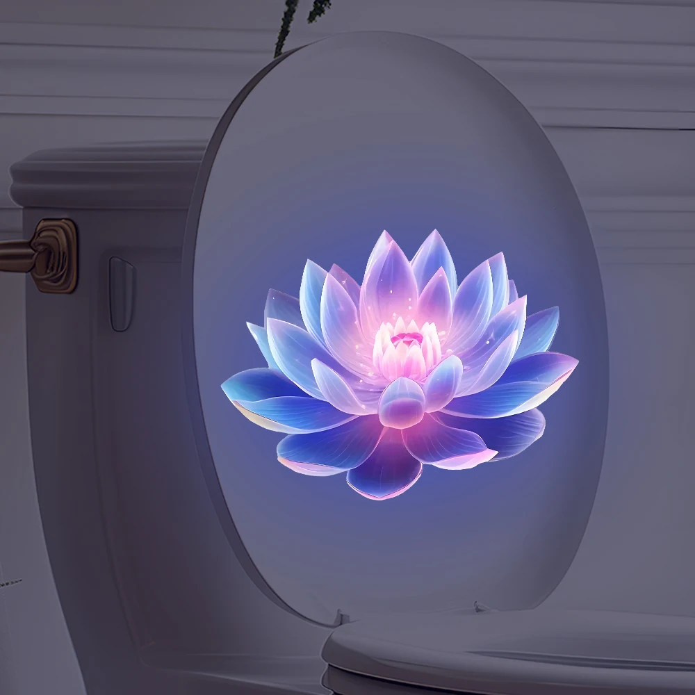 1PC Luminous Lotus Toilet Sticker, Creative Self-adhesive Wall Decal for Bathroom, Waterproof Luminous Decoration