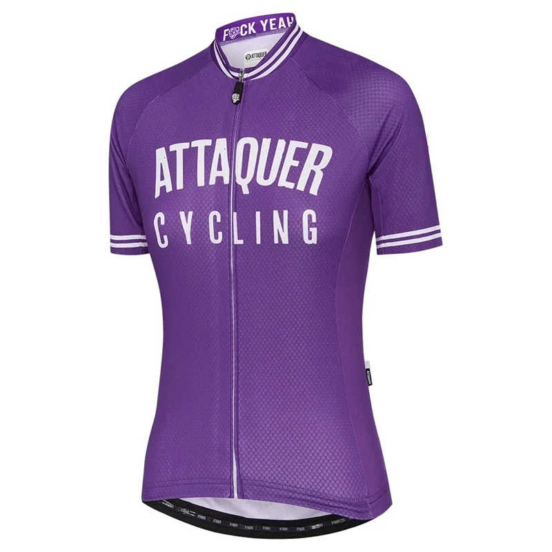 Attaquer Womens All Day Race Cycling Jersey Purple Short Sleeve Riding Wear Blusas Mujer De Moda 2023 Maillot Ciclismo MTB Shirt