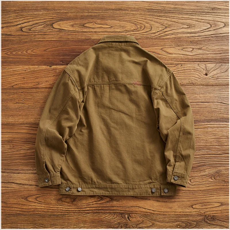 May Khaki vintage cargo coat men\'s garment wash stamped multi-pocket combed cotton to do old woven jacket trend