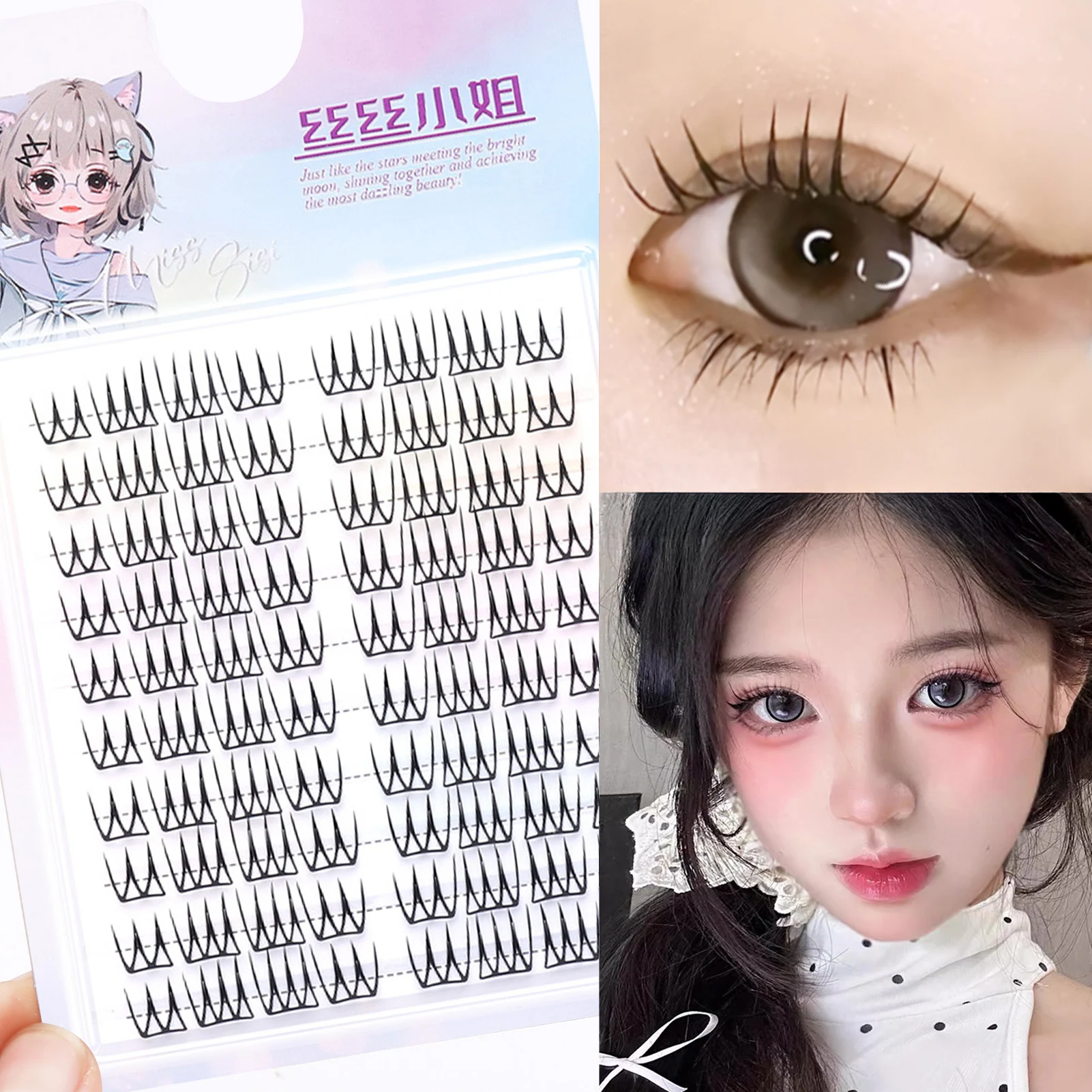 10-reihige für Mädchengruppen im koreanischen Stil, U-förmiges Volumen, falsche Wimpern, natürliche, dünne, dünne Wimpernverlängerung für Frauen, vergrößerte Augen