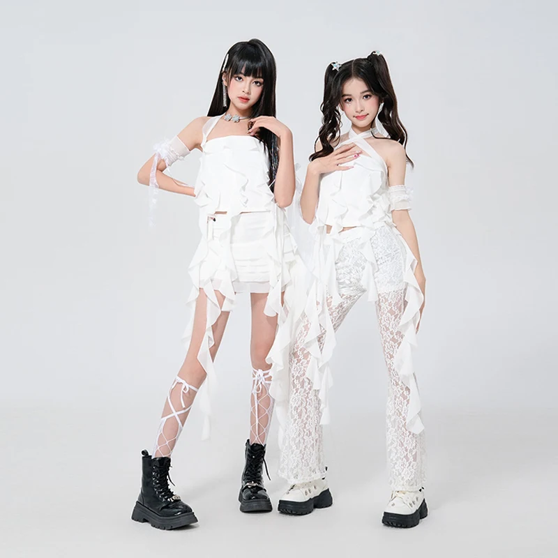 2025 ใหม่สีขาวK POPJazzเต้นรําเครื่องแต่งกายหญิงHip-Hop Danceเสื้อผ้าเด็กสาวกลุ่มปาร์ตี้Streetwear XH2931