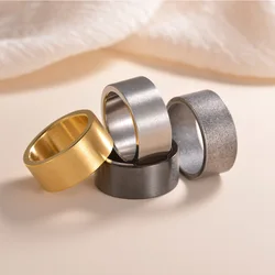 10mm Titanium Steel Wide Ring Brushed Large Ring for Men Matte Gold/Black/Silver Color Stainless Steel Rings Male Jewelry