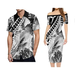 Polynesian Strapless Sexy Tight Women Dress Hawaiian Tribe Men Casual Shirt With Pockets Samoa Couples Customized