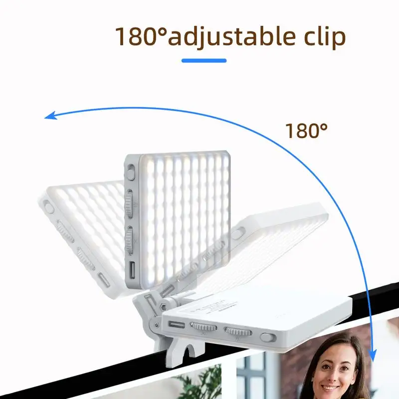 Phone Conference Light Video Light Portable Handheld Makeup Light Rechargeable Video Light With 2 Ports 3 Mode Clamp-On Photo