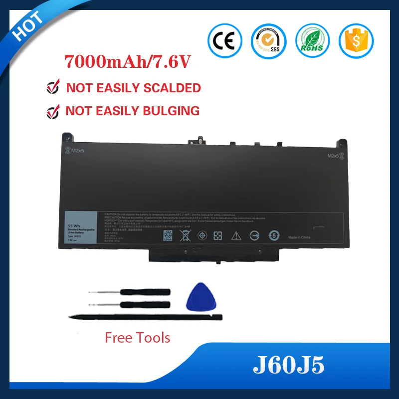 

7000mAh 7.6V J60J5 Laptop Battery For Dell Latitude E7270 E7470 Series MC34Y 0MC34Y R1V85 451-BBSX 451-BBSY 242WD 1W2Y2 GG4FM