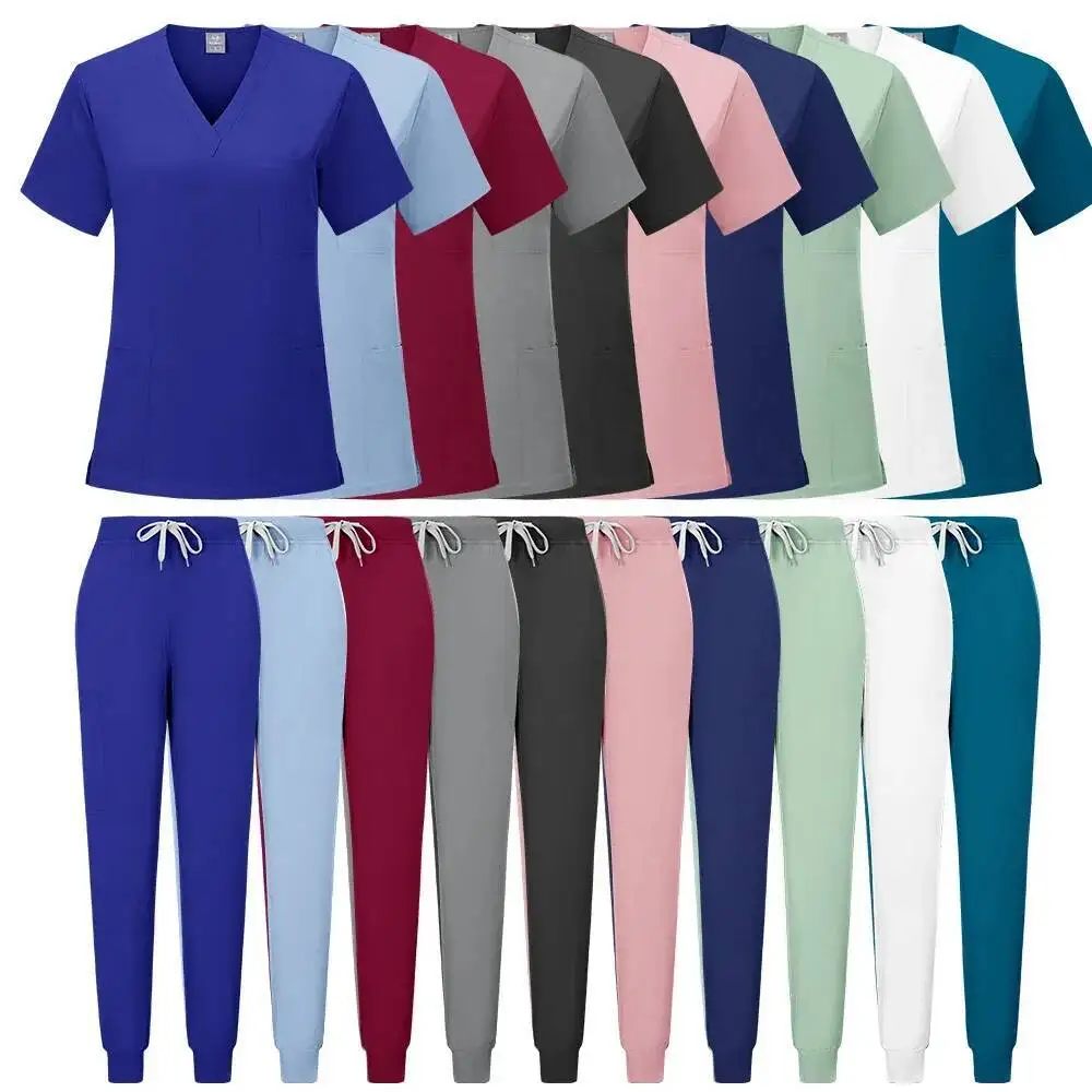 Salone di bellezza Abbigliamento da lavoro Slim Fit Scrub medico Uniforme Donna Accessori infermieristici Abiti per chirurgia ospedaliera Set di scrub per clinica odontoiatrica