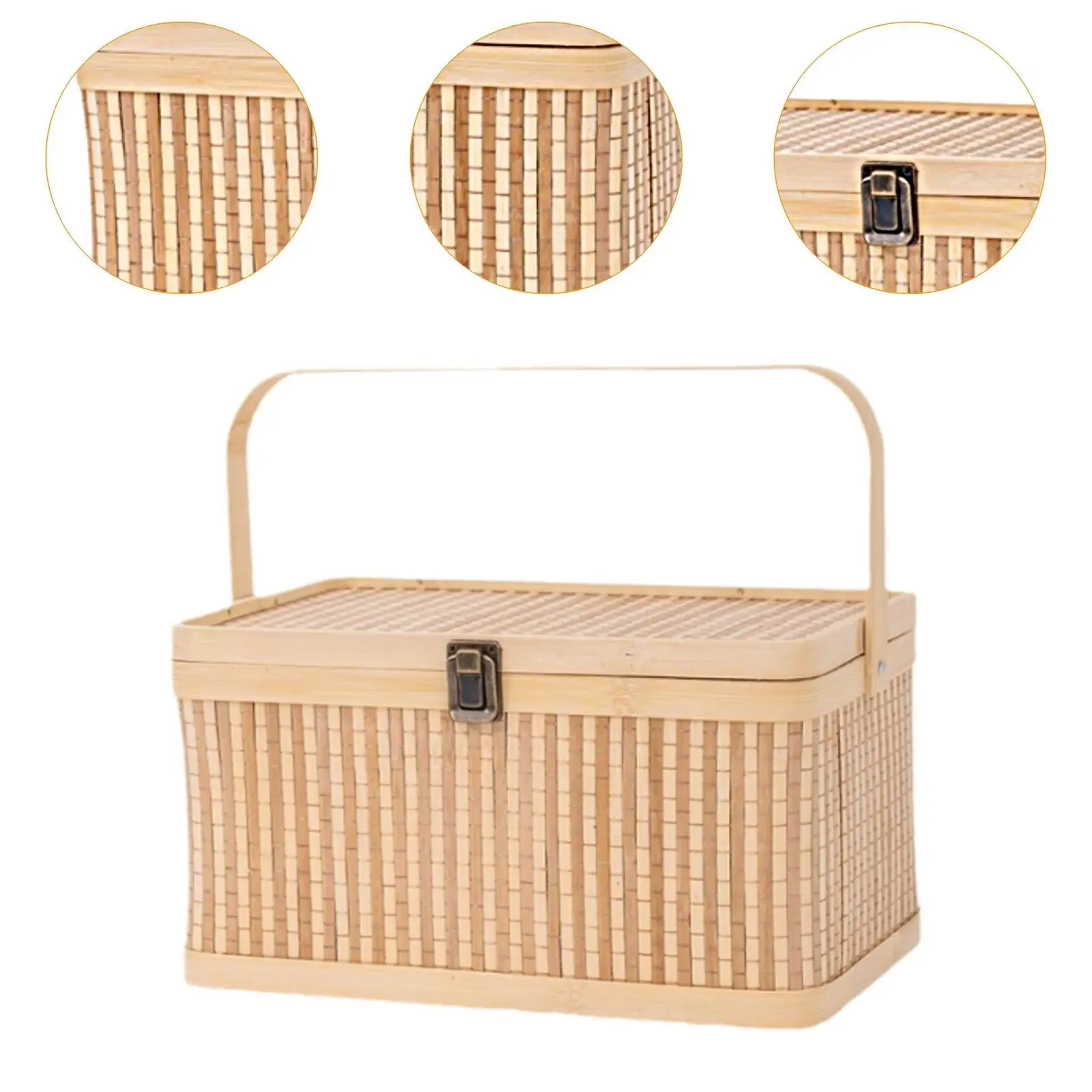 Flower Basket Rectangular Picnic Basket Versatile Lock Lid Woven Hamper Gift Wrapping Basket Bread Basket for Pastry Fruit Cake