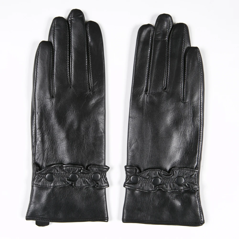 GOURS Winter Real Leather Gloves for Women Black Genuine Goatskin Gloves Fleece Lining Warm Fashion Mittens New Arrival GSL087