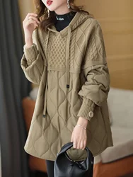 Winter Fashion Clothes Womens Loose Warm Hooded Knitted Padded Hoodies Ladies Casual Vintage Thicken Long Sweatshirts