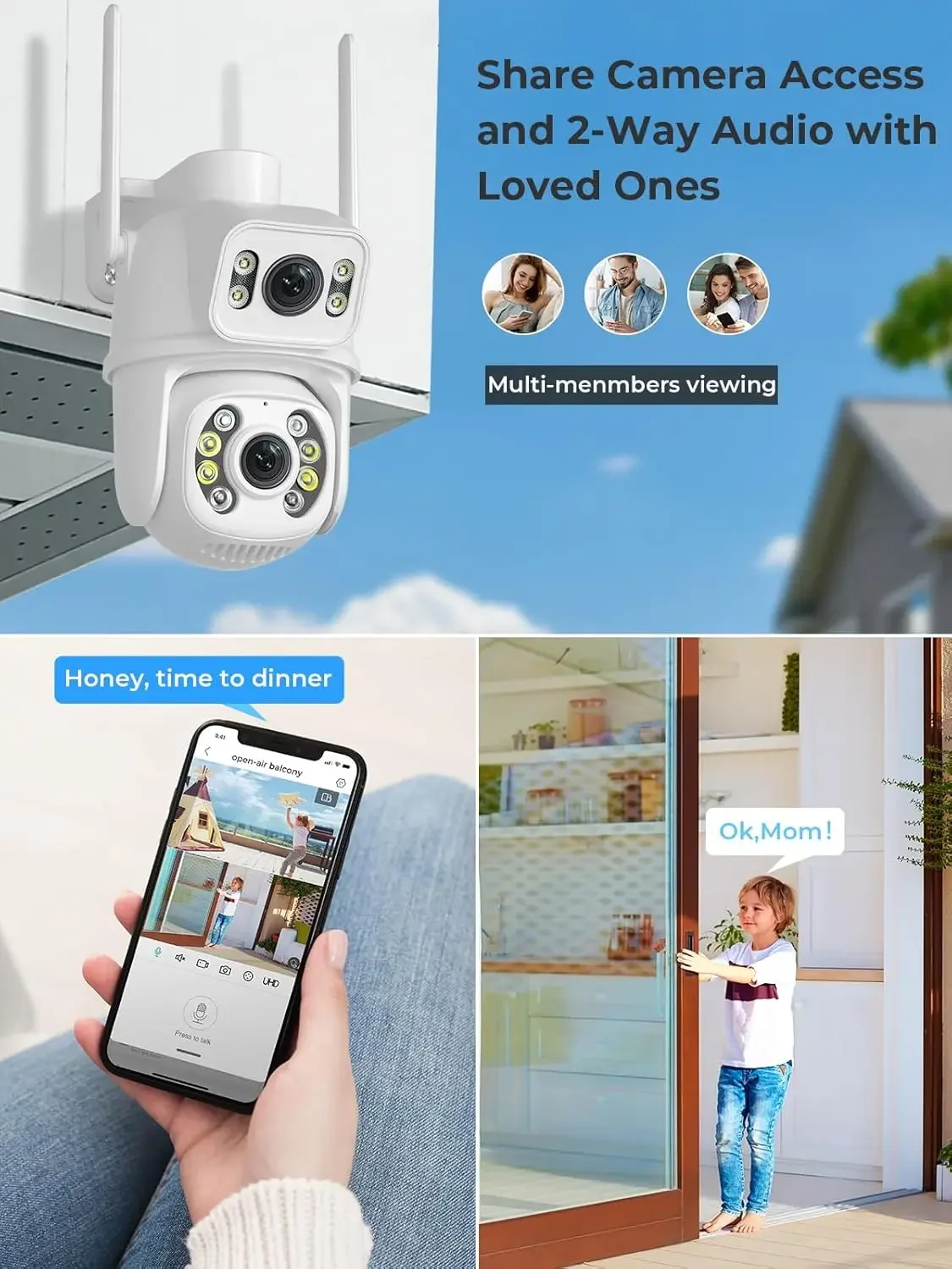 كاميرا مراقبة لاسلكية PTZ بعدسة مزدوجة خارجية 2.4G واي فاي كاميرا عموم إمالة تتبع تلقائي كشف الإنسان كاميرات المراقبة iCSee