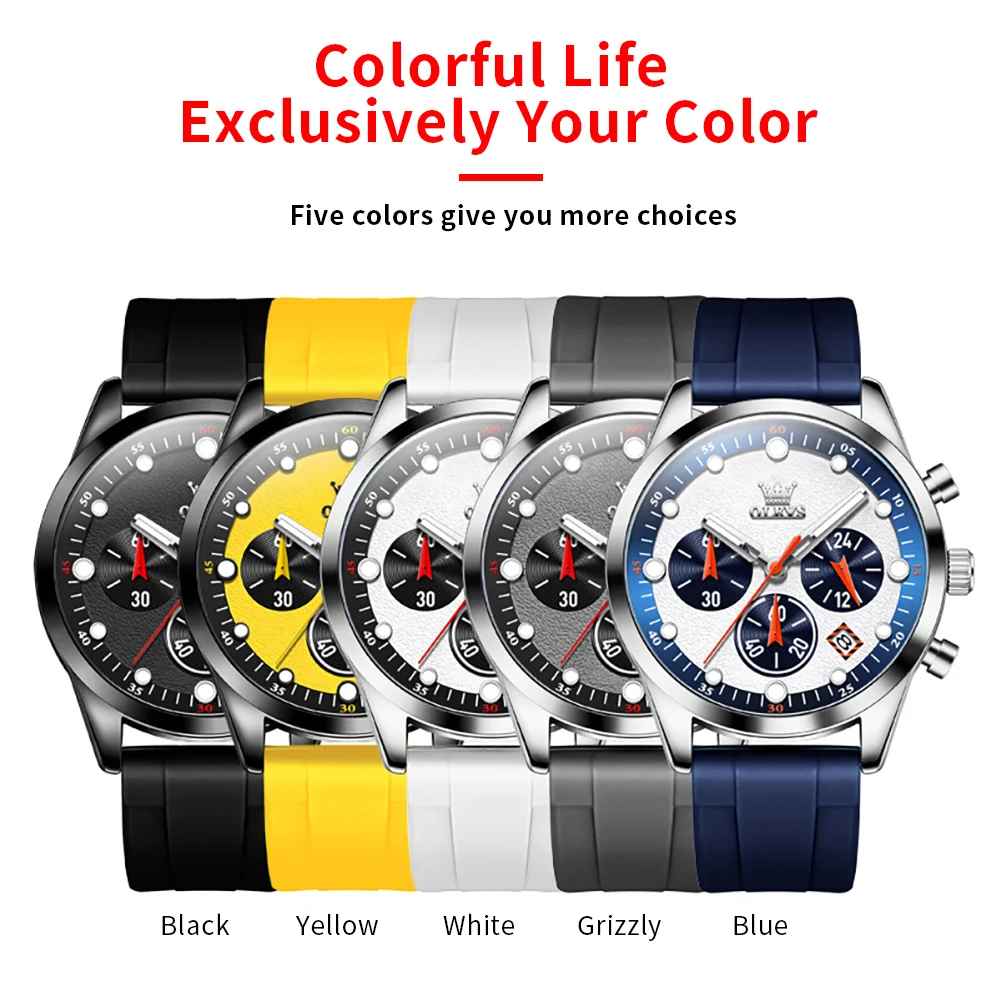 OLEVS 5602 Original Chronograph Quartz Watch For Men Silicone Strap Waterproof Wrist Watches Calendar Fashion Sport Man Watch