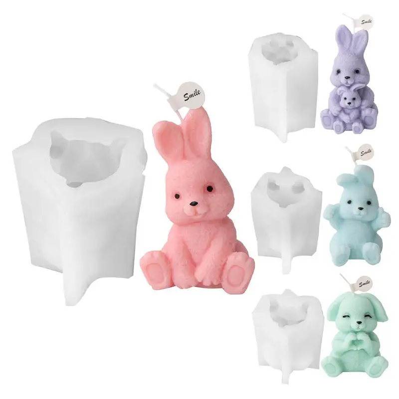 1pc Easter Bunny Candle Mold 3D Rabbit Candle Silicone Molds Easter Bunny Resin Casting Mould For DIY Candle Making Clay