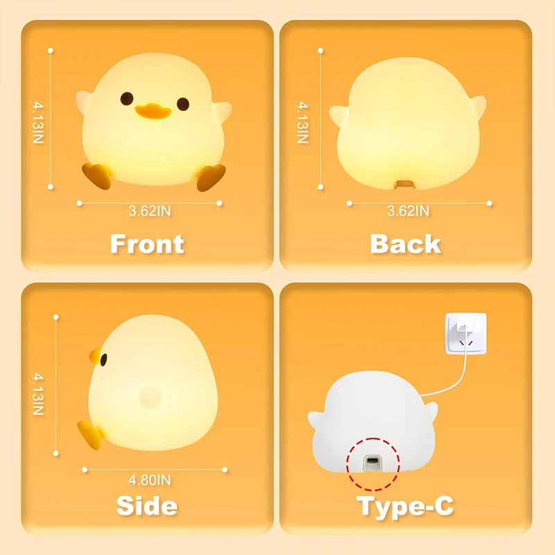 DoDo Duck Night Light, Cute Duck Lamp, Rechargeable Dimmable Nightlight, Silicone LED Bedside Lamp Nursery Touch-Sensitive