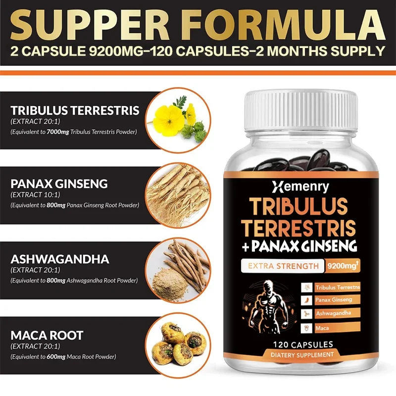 Tribulus Capsules Contain Ginseng, Ashwagandha, and Panax Ginseng To Enhance Energy, Mood, Stamina, and Performance