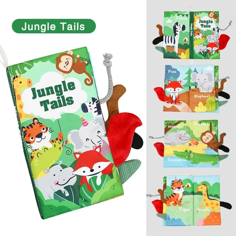 

3D Animal Tail Cloth Book Washable with Squeaking Sound Crispy Cloth Book Early Education Multifunctional Baby Cloth Book