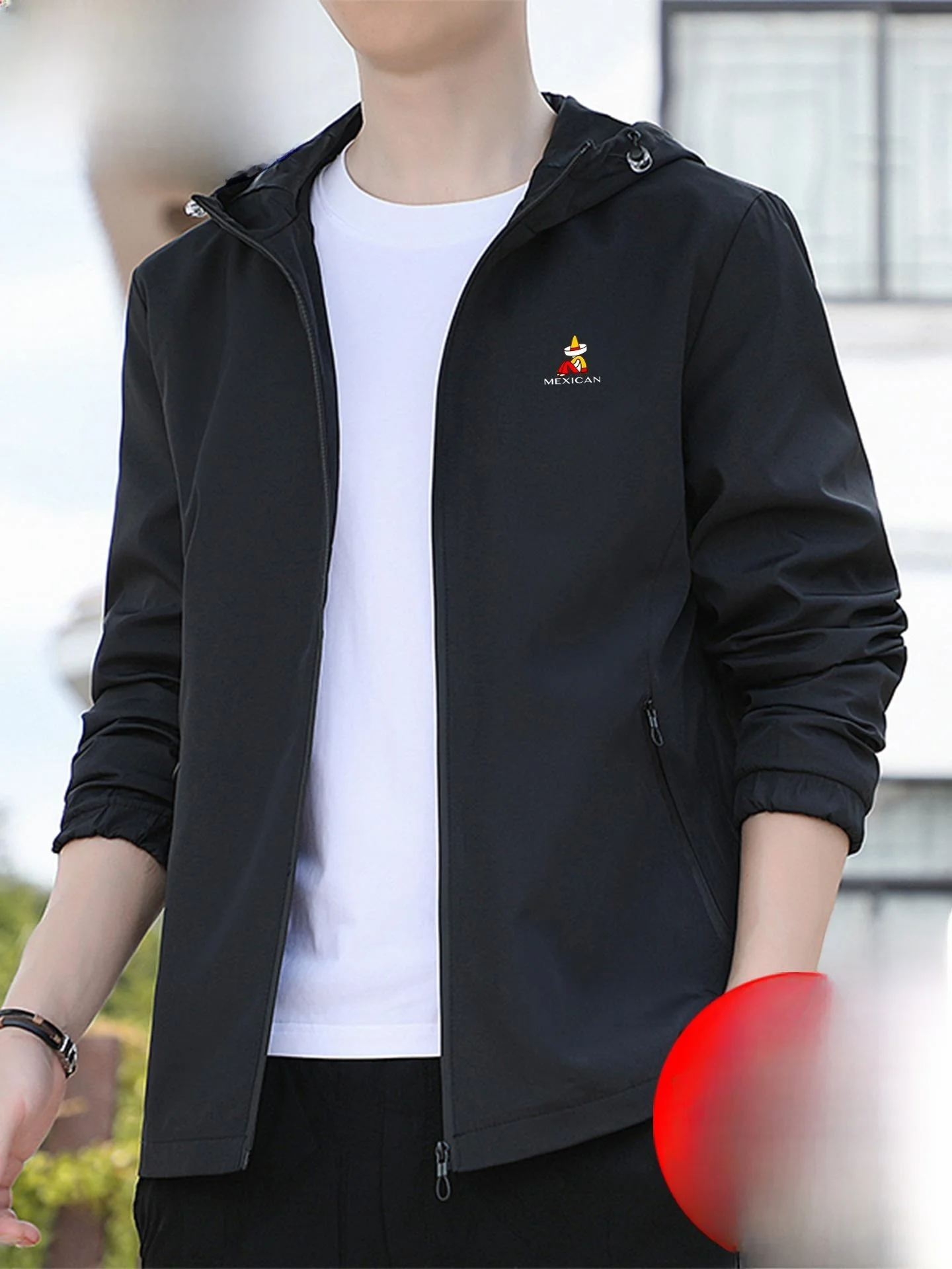 

Свободный крой, мужской повседневный топ Jaet, однотонный спортивный топ, весна-осень, новый прочный полиэстер, ткань с капюшоном, застежка-молния